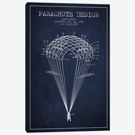 Parachute Design Navy Blue Patent Blueprint Canvas Print #ADP2442} by Aged Pixel Canvas Artwork