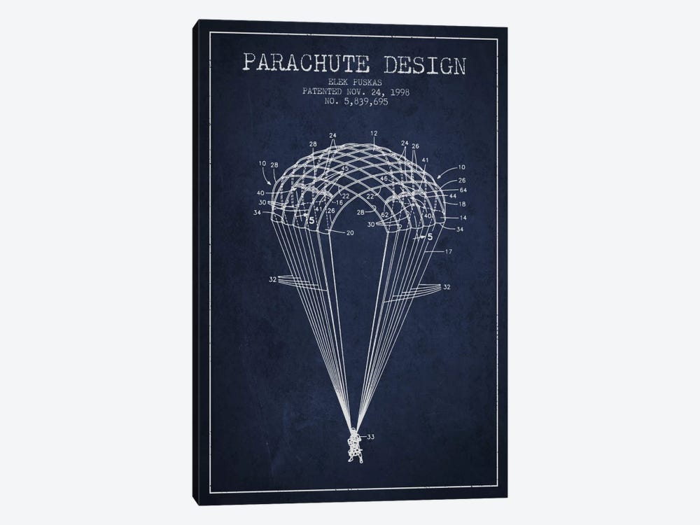 Parachute Design Navy Blue Patent Blueprint by Aged Pixel 1-piece Canvas Print