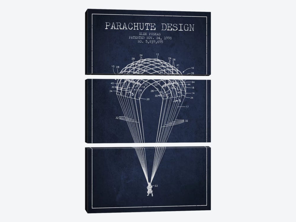Parachute Design Navy Blue Patent Blueprint by Aged Pixel 3-piece Canvas Print