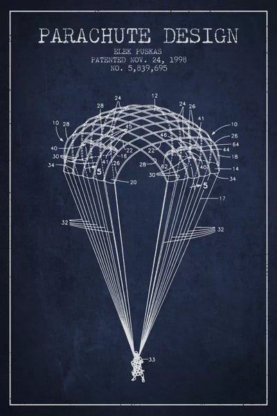 Aged Pixel: Parachute Design Navy Blue Patent Blueprint by Aged Pixel