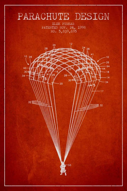 Parachute Design Red Patent Blueprint