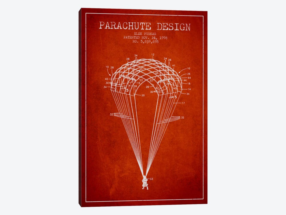 Parachute Design Red Patent Blueprint by Aged Pixel 1-piece Canvas Artwork