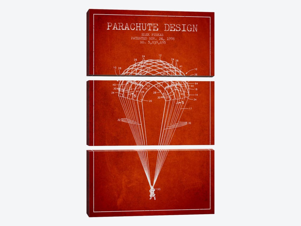 Parachute Design Red Patent Blueprint by Aged Pixel 3-piece Canvas Wall Art