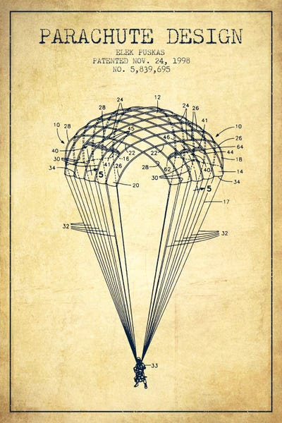 Parachute Design Vintage Patent Blueprint by Aged Pixel canvas print