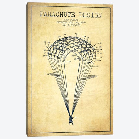 Parachute Design Vintage Patent Blueprint Canvas Print #ADP2444} by Aged Pixel Canvas Print