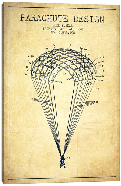 Parachute Design Vintage Patent Blueprint Canvas Art Print - Aged Pixel: Aviation