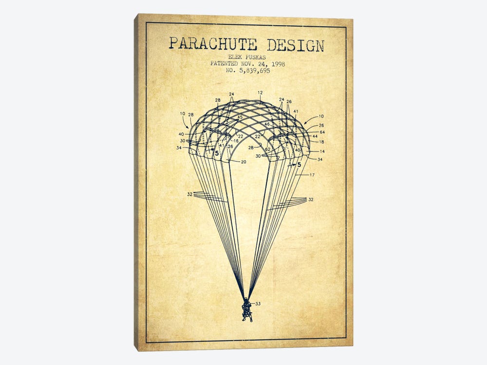Parachute Design Vintage Patent Blueprint by Aged Pixel 1-piece Art Print