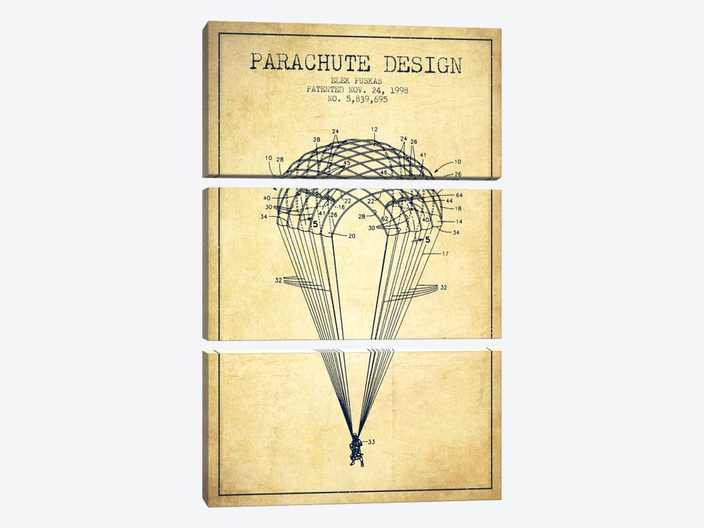 Parachute Design Vintage Patent Blueprint by Aged Pixel 3-piece Canvas Print