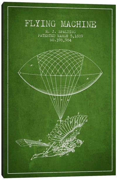 Icarus 5 Green Patent Blueprint Canvas Art Print - Aged Pixel: Aviation