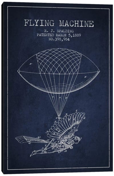 Icarus 5 Navy Blue Patent Blueprint Canvas Art Print - Aged Pixel: Aviation
