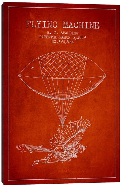 Icarus 5 Red Patent Blueprint Canvas Art Print - Aviation Blueprints