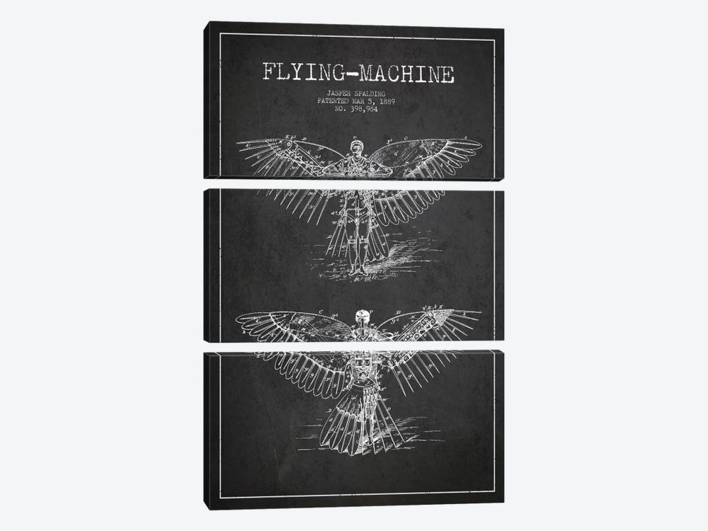 Icarus 3 Charcoal Patent Blueprint by Aged Pixel 3-piece Canvas Wall Art