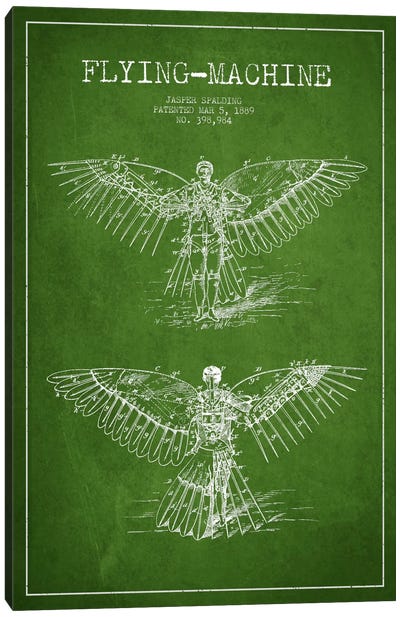 Icarus 3 Green Patent Blueprint Canvas Art Print - Aged Pixel: Aviation