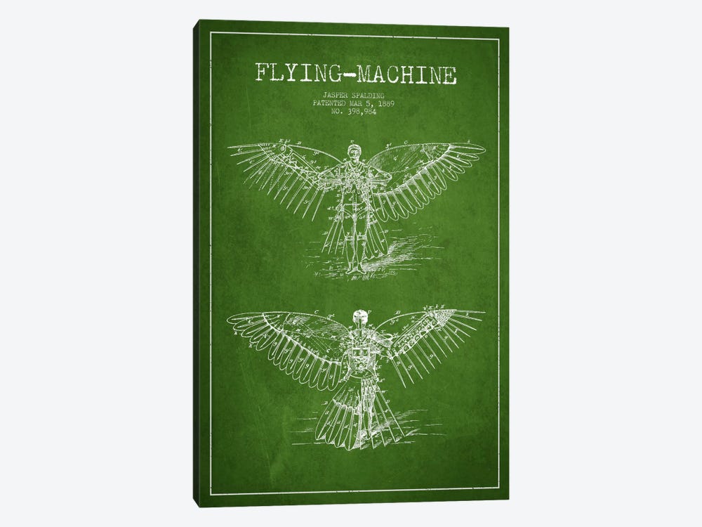Icarus 3 Green Patent Blueprint by Aged Pixel 1-piece Canvas Print