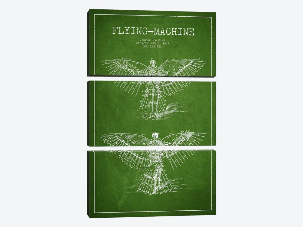 Icarus 3 Green Patent Blueprint by Aged Pixel 3-piece Canvas Print