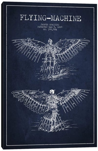 Icarus 3 Navy Blue Patent Blueprint Canvas Art Print - Aged Pixel: Aviation