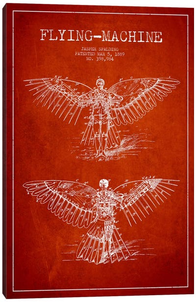 Icarus 3 Red Patent Blueprint Canvas Art Print - Aged Pixel: Aviation