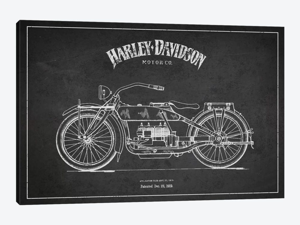 Harley-Davidson Charcoal Patent Blueprint by Aged Pixel 1-piece Art Print