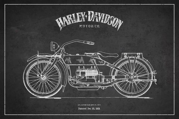 Aged Pixel: Harley-Davidson I Charcoal Patent Blueprint by Aged Pixel