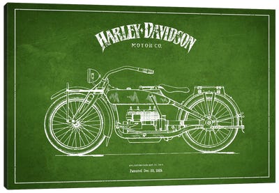 Harley-Davidson Green Patent Blueprint Canvas Art Print - Aged Pixel: Motorcycles