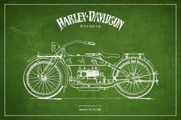 Motorcycle Blueprints: Harley-Davidson Green Patent Blueprint by Aged Pixel