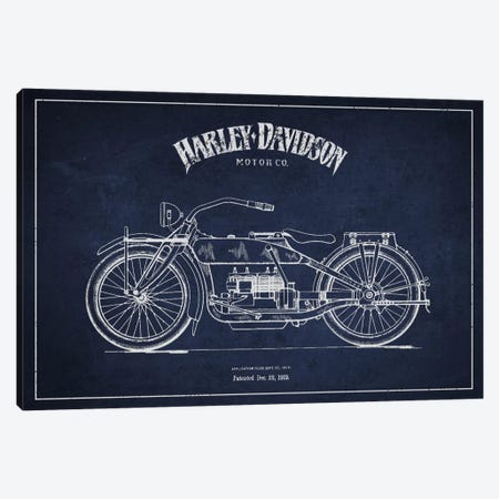 Harley-Davidson Navy Blue Patent Blueprint Canvas Print #ADP2457} by Aged Pixel Canvas Artwork