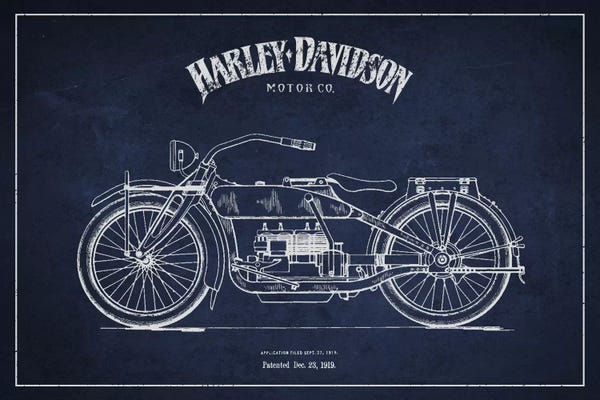 Motorcycles: Harley-Davidson Navy Blue Patent Blueprint by Aged Pixel