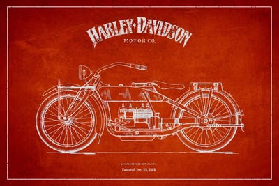 Harley-Davidson Red Patent Blueprint by Aged Pixel metal wall art