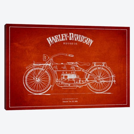 Harley-Davidson Red Patent Blueprint Canvas Print #ADP2458} by Aged Pixel Canvas Art Print
