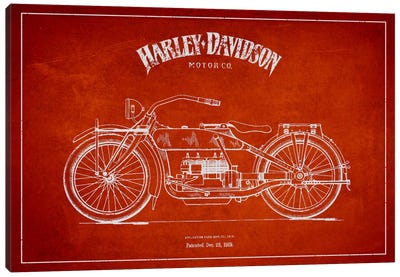 Harley-Davidson Red Patent Blueprint Canvas Art Print - Industrial Décor