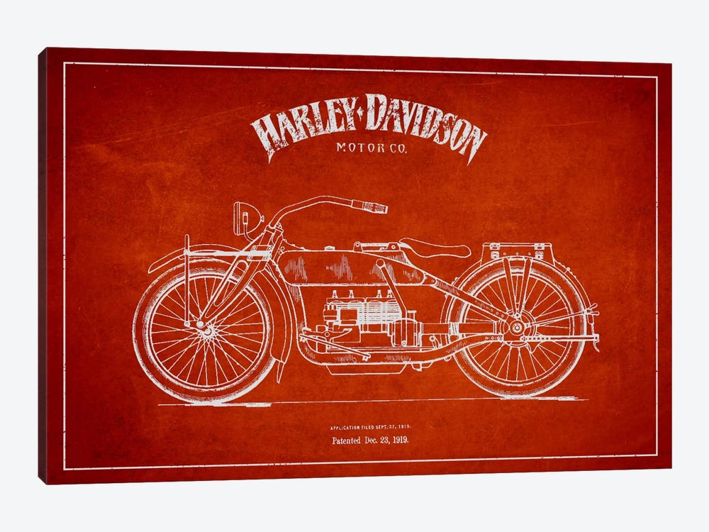 Harley-Davidson Red Patent Blueprint 1-piece Canvas Artwork