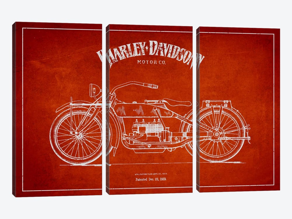 Harley-Davidson Red Patent Blueprint 3-piece Canvas Artwork