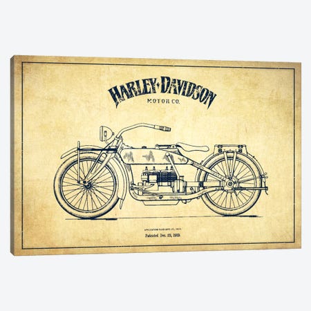 Harley-Davidson Vintage Patent Blueprint Canvas Print #ADP2459} by Aged Pixel Canvas Art Print