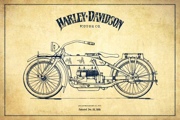 Motorcycles: Harley-Davidson Vintage Patent Blueprint by Aged Pixel