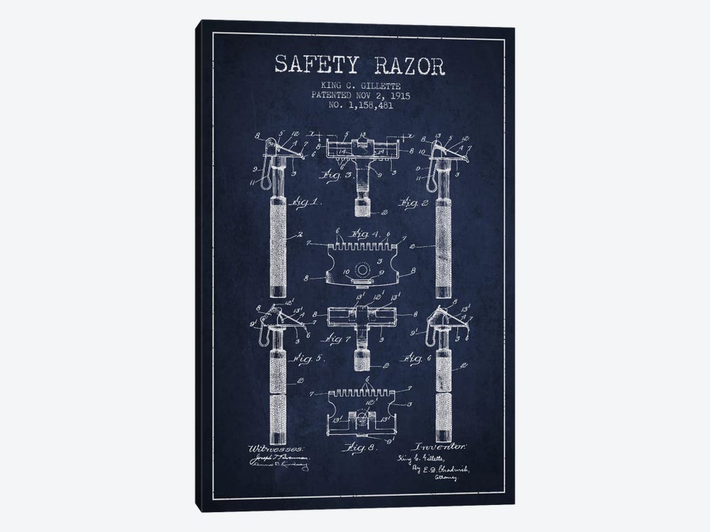 Razor Navy Blue Patent Blueprint by Aged Pixel 1-piece Canvas Art Print