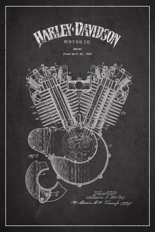 Harley-Davidson Charcoal Patent Blueprint