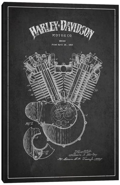 Harley-Davidson Charcoal Patent Blueprint Canvas Art Print - Black & White Art