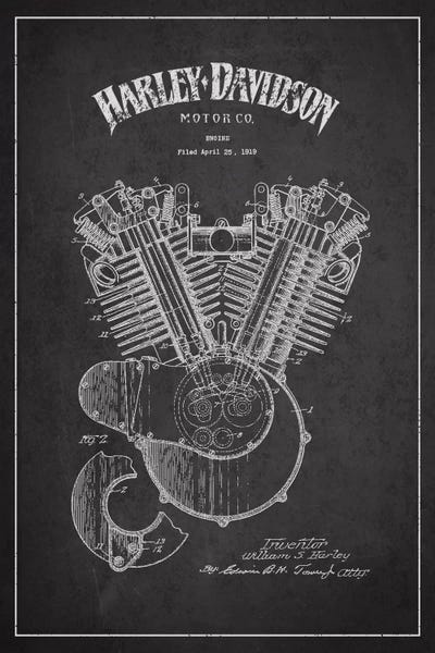 Aged Pixel: Harley-Davidson Charcoal Patent Blueprint by Aged Pixel