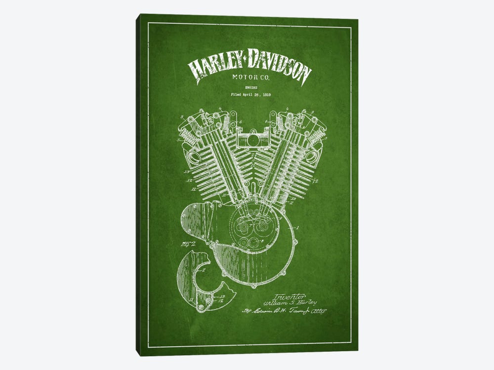 Harley-Davidson Green Patent Blueprint 1-piece Canvas Artwork