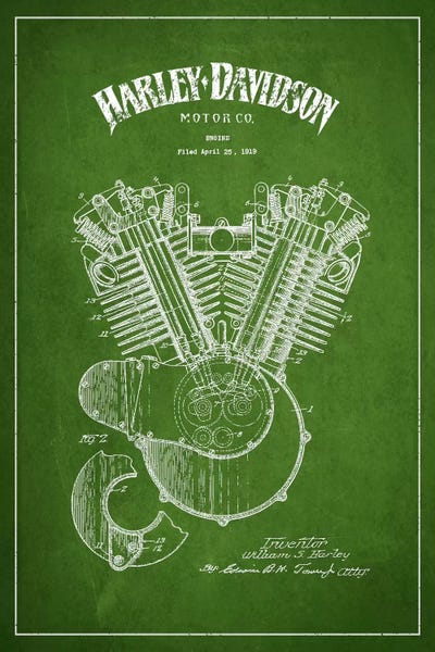 Aged Pixel: Harley-Davidson Green Patent Blueprint by Aged Pixel