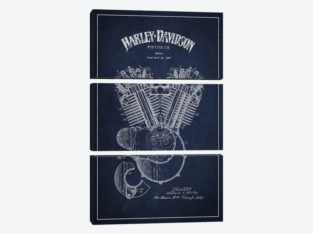 Harley-Davidson Navy Blue Patent Blueprint by Aged Pixel 3-piece Art Print