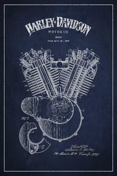 Motorcycle Blueprints: Harley-Davidson Navy Blue Patent Blueprint by Aged Pixel