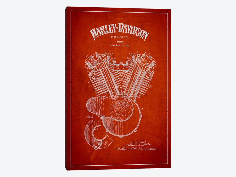 Harley-Davidson Red Patent Blueprint by Aged Pixel 1-piece Canvas Artwork
