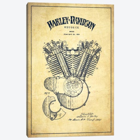 Harley-Davidson Vintage Patent Blueprint Canvas Print #ADP2464} by Aged Pixel Art Print