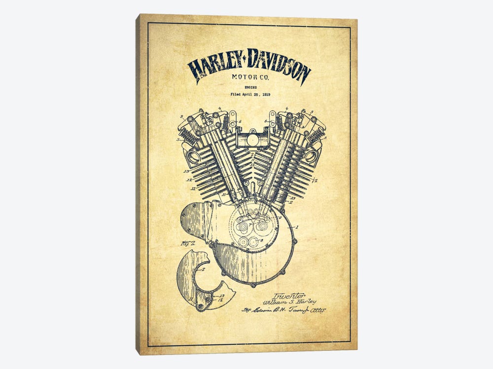 Harley-Davidson Vintage Patent Blueprint by Aged Pixel 1-piece Canvas Art Print