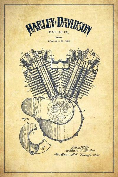 Motorcycles: Harley-Davidson Vintage Patent Blueprint by Aged Pixel