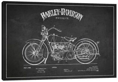 Harley-Davidson Charcoal Patent Blueprint Canvas Art Print - Large Black & White Art