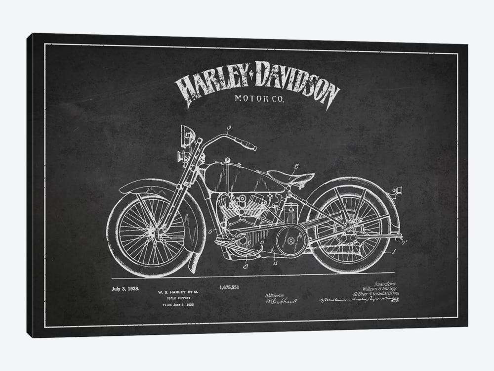 Harley-Davidson Charcoal Patent Blueprint by Aged Pixel 1-piece Canvas Art