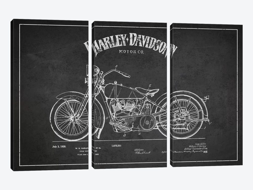 Harley-Davidson Charcoal Patent Blueprint by Aged Pixel 3-piece Canvas Art