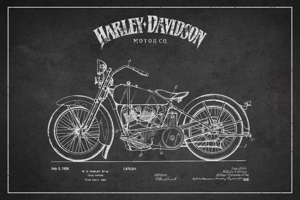 Blueprints & Patent Sketches: Harley-Davidson II Charcoal Patent Blueprint by Aged Pixel